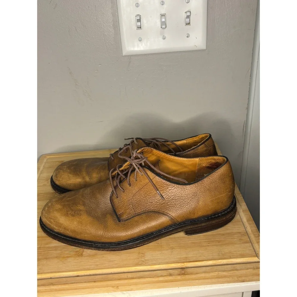 Polo Ralph Lauren Mens Tan Leather Derby Shoes 11D AAM15150 Brown Lace Up Oxford
